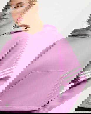 adidas Originals bluză Neuclassicscl Hoodie femei, culoarea violet, cu glugă, cu imprimeu, IW5614