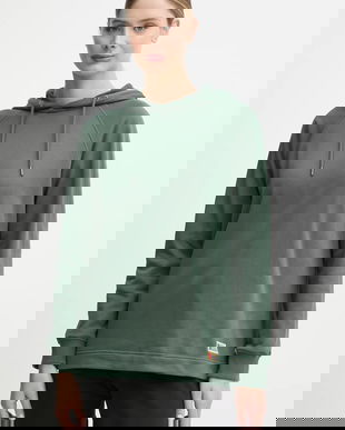 Fjallraven hanorac de bumbac Vardag Hoodie W femei, culoarea verde, cu glugă, neted, F86987.679