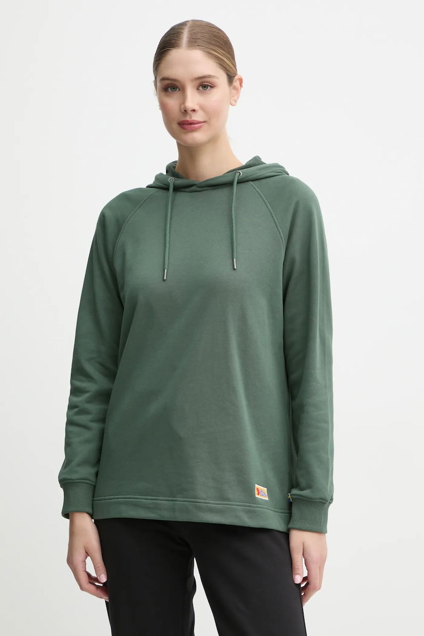 Fjallraven hanorac de bumbac Vardag Hoodie W femei, culoarea verde, cu glugă, neted, F86987.679