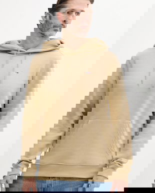 Tommy Jeans bluza barbati, culoarea bej, cu glugă, neted, DM0DM20742