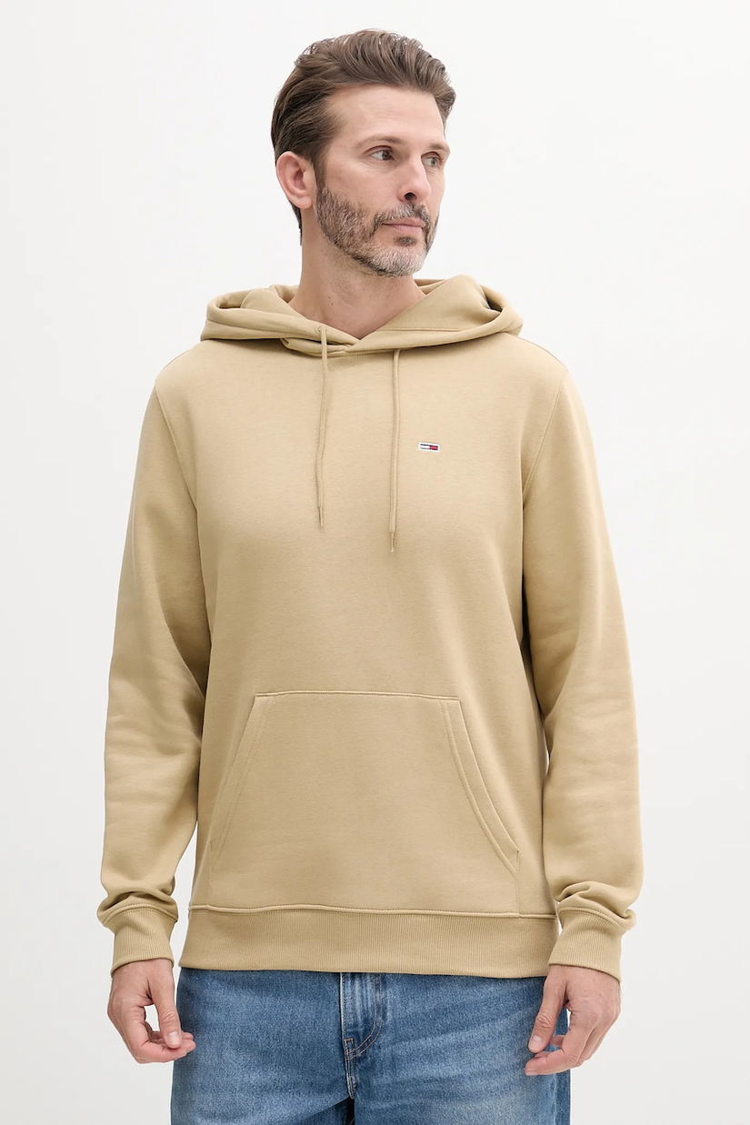 Tommy Jeans bluza barbati, culoarea bej, cu glugă, neted, DM0DM20742