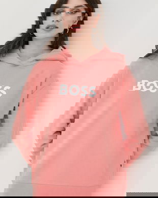 BOSS hanorac de bumbac femei, culoarea portocaliu, cu imprimeu 50468367