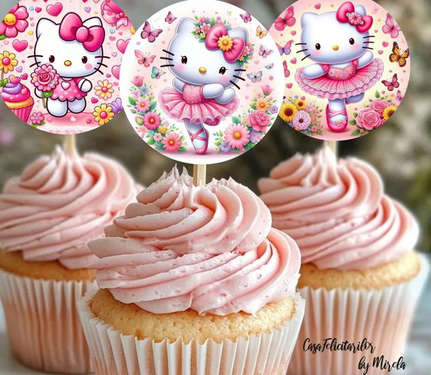 Toppere pentru prăjituri Hello Kitty, aniversări fetițe