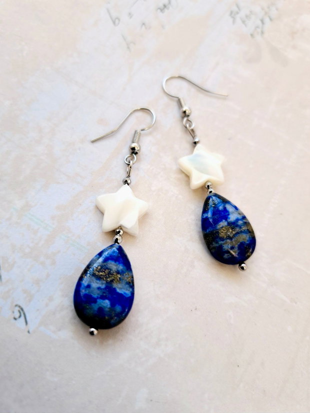 Cercei Lapis lazuli & stelute sidef alb