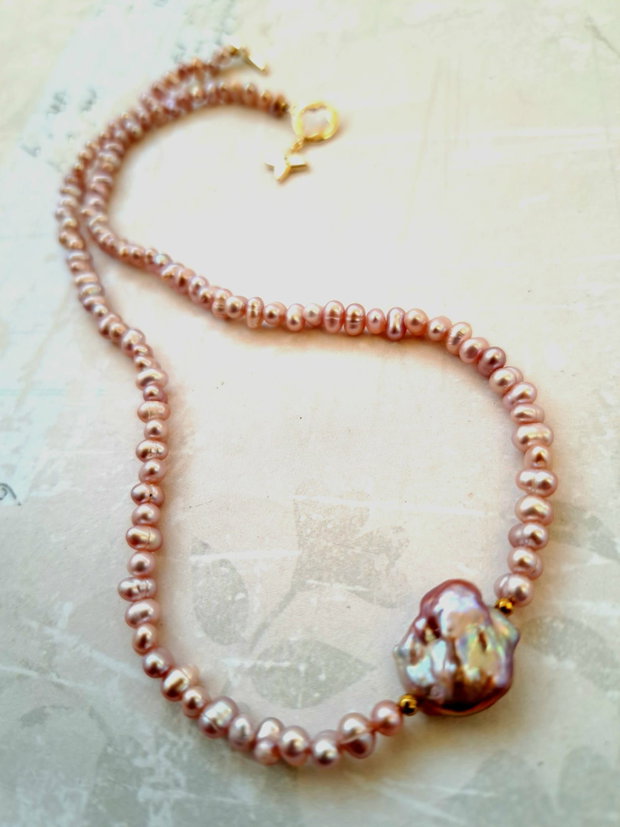 Colier perle de cultura roz lila prafuit & perle baroc