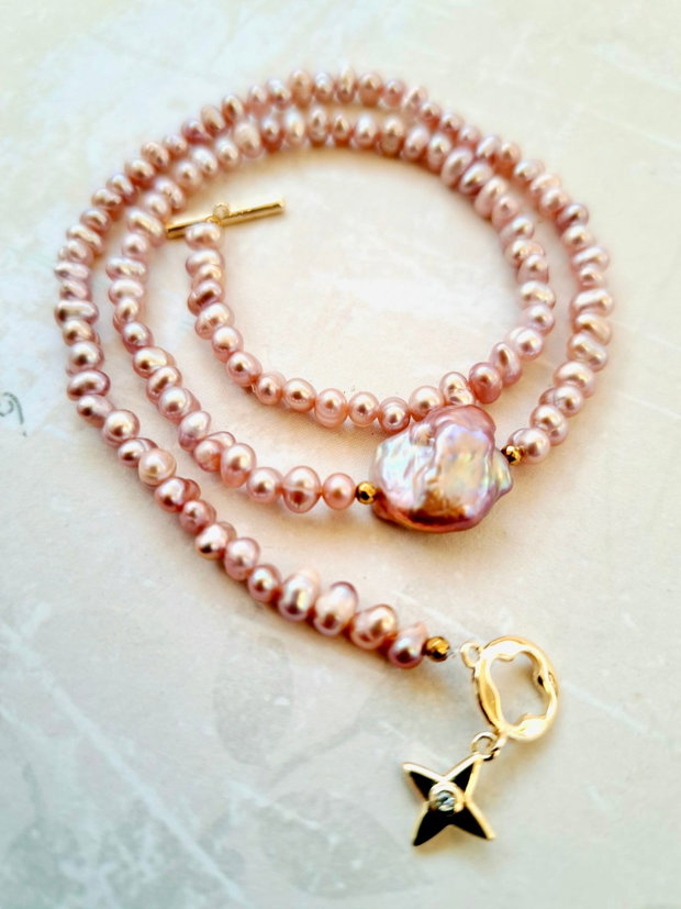 Colier perle de cultura roz lila prafuit & perle baroc