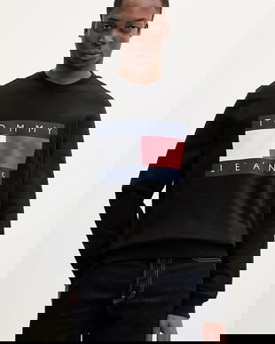 Tommy Jeans hanorac de bumbac culoarea negru, cu imprimeu, DM0DM22643