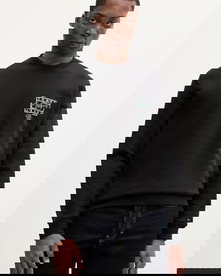 Tommy Jeans hanorac de bumbac culoarea negru, cu imprimeu, DM0DM22366