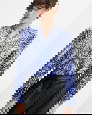 Hale BOB cămașă de matase culoarea bleumarin, cu guler stand-up, relaxed, 57TL260A