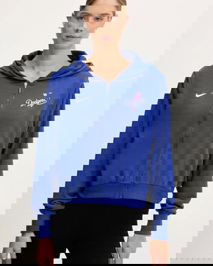 Nike bluză Los Angeles Dodgers culoarea violet, cu glugă, cu imprimeu, 035D-11TU-LD-HVV