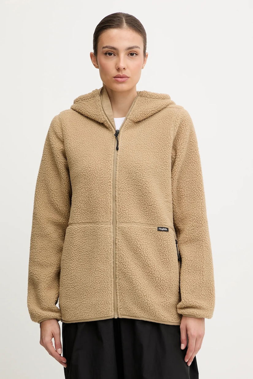 Haglöfs hanorac fleece Funäs culoarea verde, cu glugă, uni, 607818
