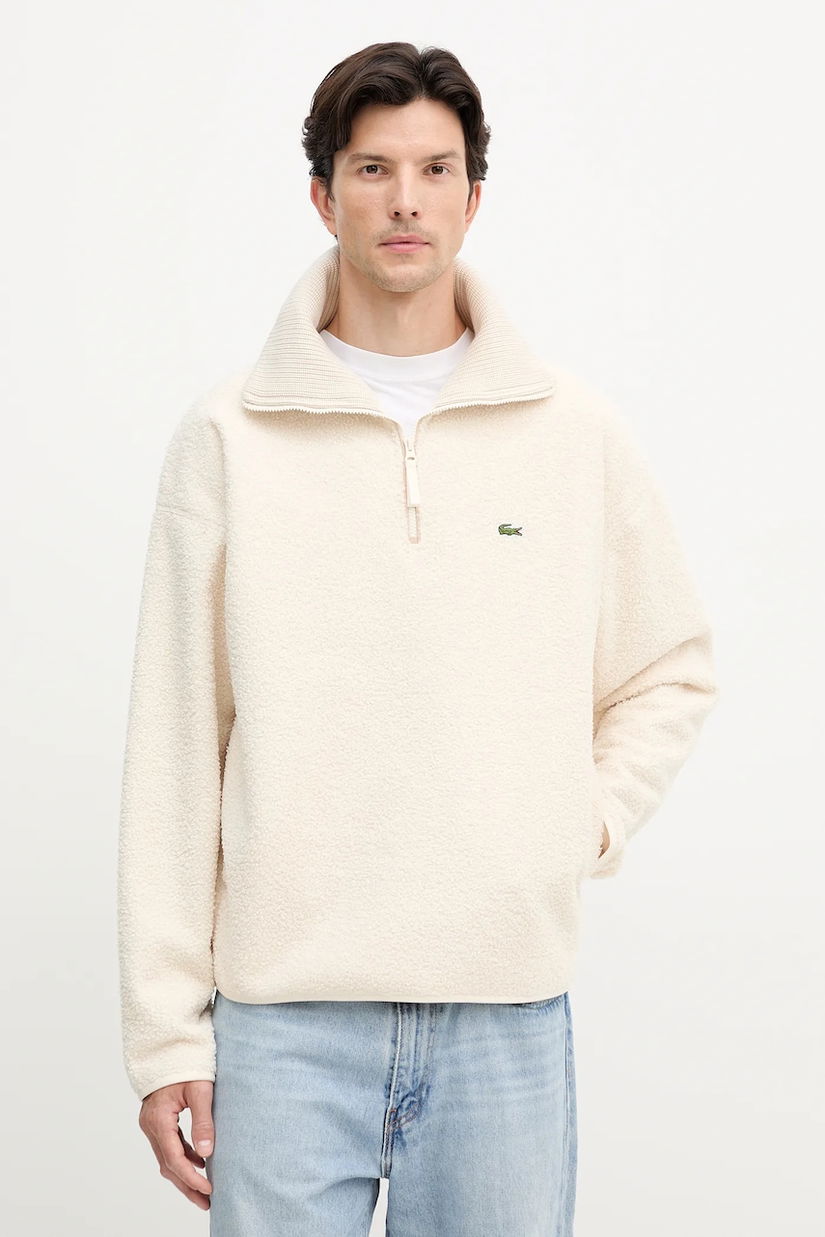 Lacoste hanorac fleece culoarea bej, uni, SH5500