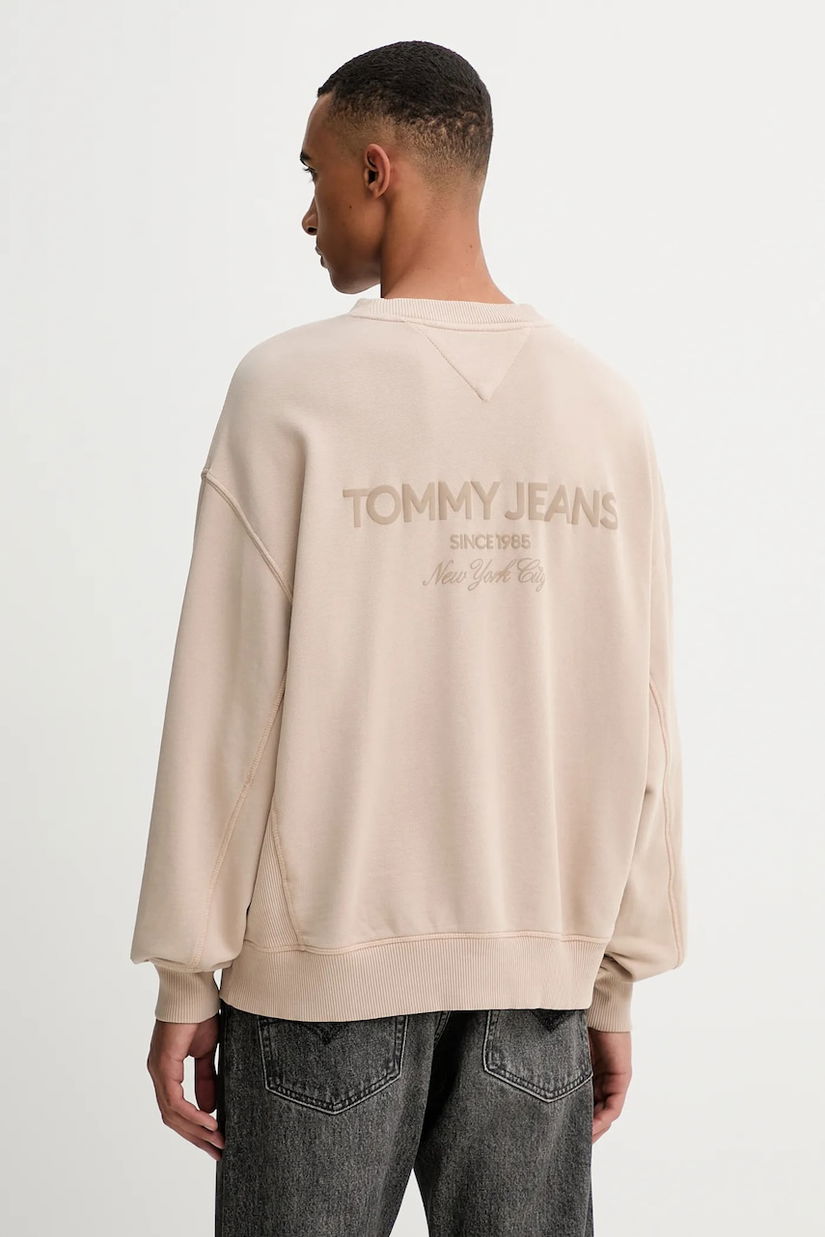 Tommy Jeans hanorac de bumbac culoarea maro, cu imprimeu, DM0DM22079