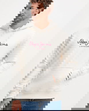 Pepe Jeans bluză culoarea bej, cu glugă, cu imprimeu, PM5800009