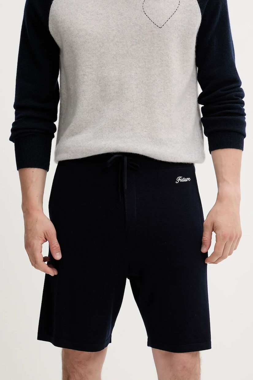 FROM FUTURE pantaloni scurți din lână culoarea bleumarin, MSH02672