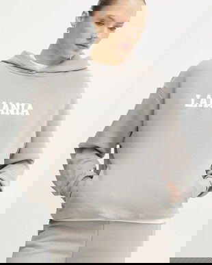 La Mania bluza femei, culoarea bej, cu glugă, cu imprimeu, YOUNG