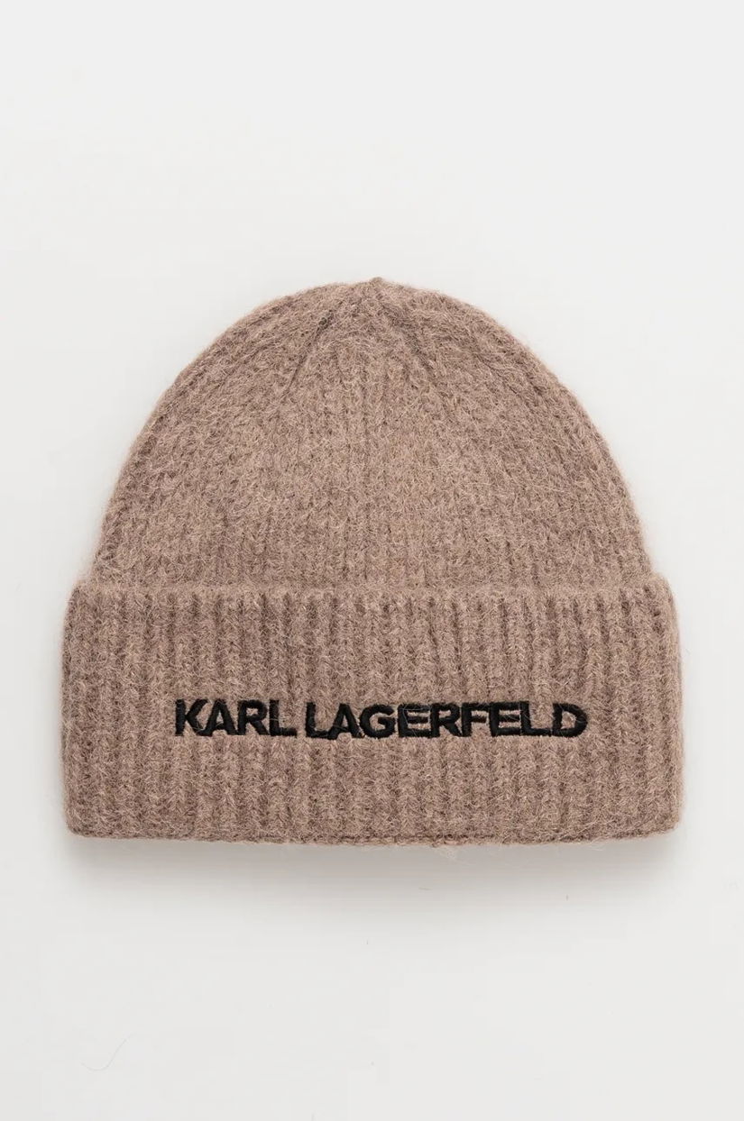 Karl Lagerfeld caciula de lana culoarea maro, de lana, din tricot gros, 246W3411