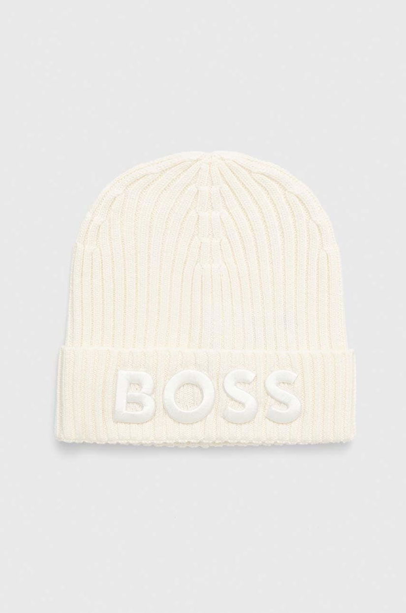 BOSS caciula de lana culoarea alb, de lana