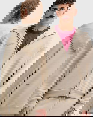 Pangaia hanorac de bumbac culoarea bej, cu glugă, uni, 10002675