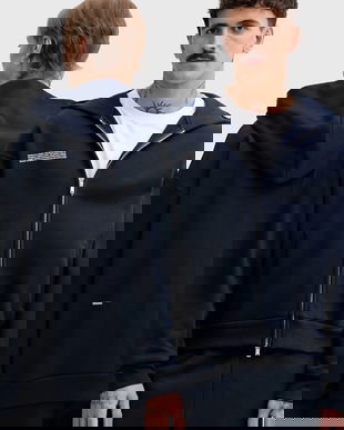 Pangaia hanorac de bumbac culoarea bleumarin, cu glugă, uni, 10002675