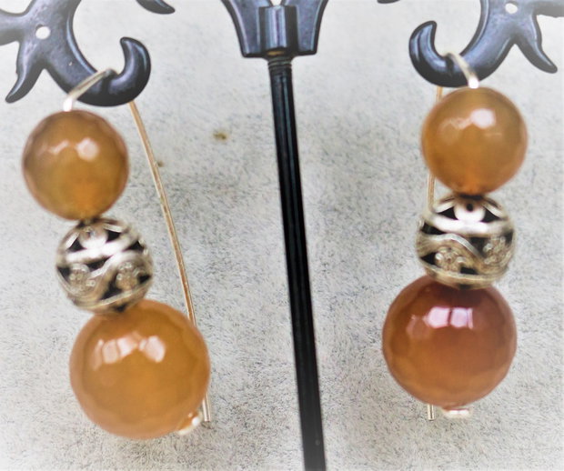Cercei handmade din sarma,agate fatetate si margele din aliaj tibetan filigranate