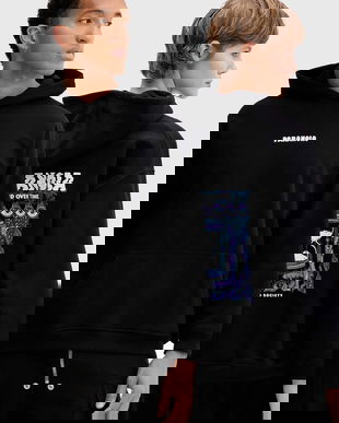 Kaotiko hanorac de bumbac culoarea negru, cu glugă, cu imprimeu, AR017-01-M002