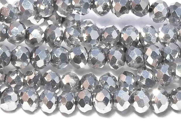 Cristale din sticla, rondelle, 6x5 mm, metalizate, argintii