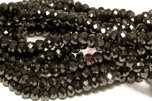 Cristale din sticla, rondelle, 6x5 mm, metalizate, negre