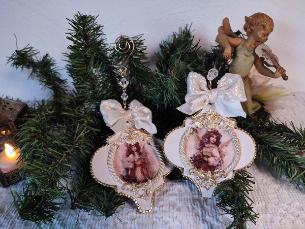 Poveste în ramuri -set 2 decoratiuni handmade cu aripi de înger și domnita de epoca, lumină și nostalgie