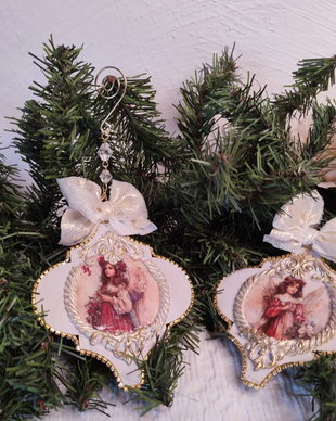 Poveste în ramuri -set 2 decoratiuni handmade cu aripi de înger și domnita de epoca, lumină și nostalgie