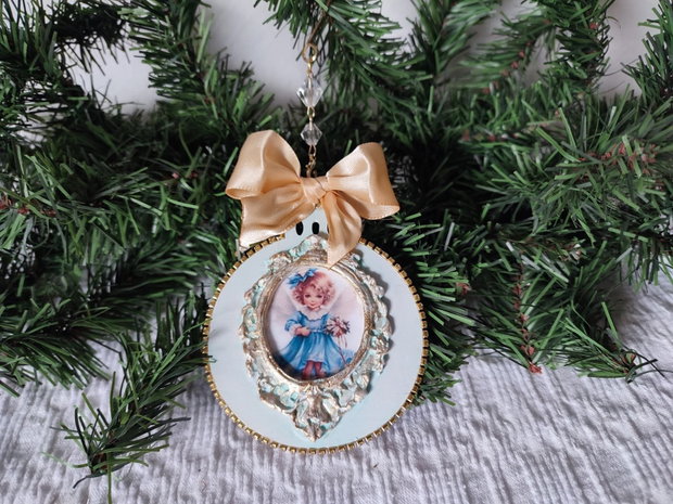 Set de 4 decoratiuni handmade Îngeri vintage în albastru și aur eleganță cerească pentru bradul tău