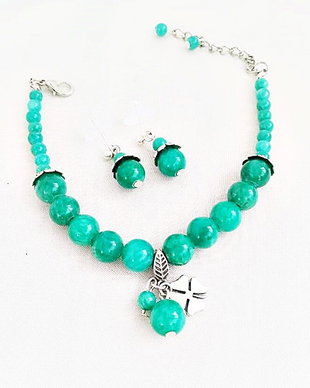 set cu pietre semipretioase jad verde turcoaz