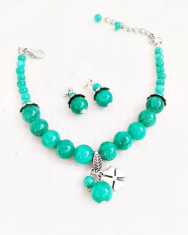 set cu pietre semipretioase jad verde turcoaz