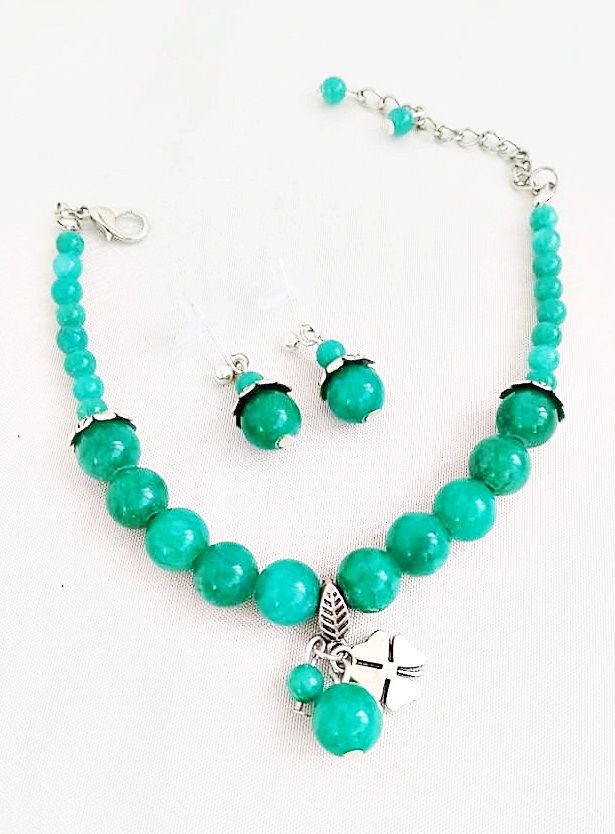 set cu pietre semipretioase jad verde turcoaz