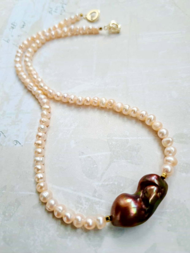 Colier CHOKER perle de cultura crem cais & perla Baroc