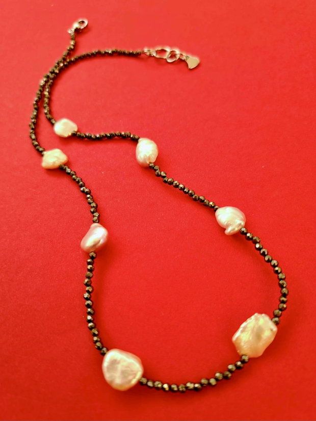 Colier CHOKER Pirita & perle baroc rose aurii