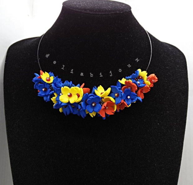 Colier handmade statement - Tricolorul Romaniei (cod1330)