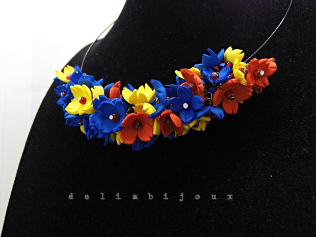 Colier handmade statement - Tricolorul Romaniei (cod1330)