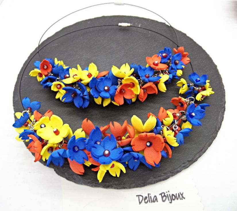 Colier handmade statement - Tricolorul Romaniei (cod1330)