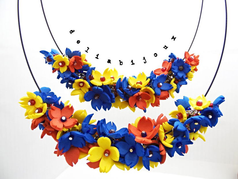 Colier handmade statement - Tricolorul Romaniei (cod1330)