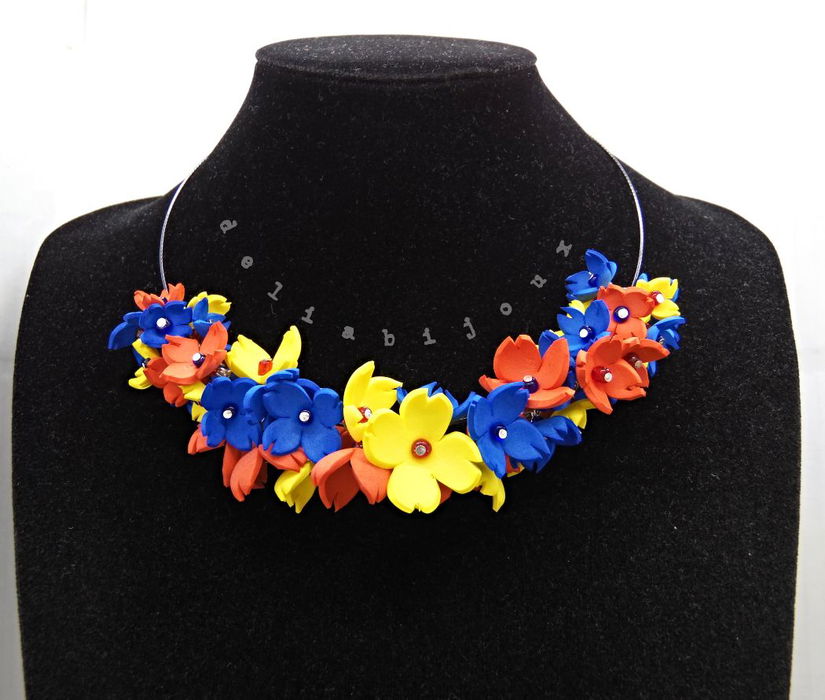 Colier handmade statement - Tricolorul Romaniei (cod1330)