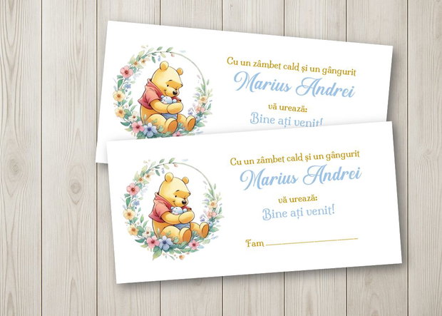 Plicuri bani botez băieți Winnie the pooh și detaliu floral