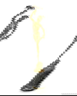 Mercur tinand fulgerul-statueta din bronz cu un soclu din marmura