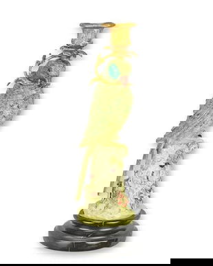 Sfesnic papagal din portelan cu soclu din marmura