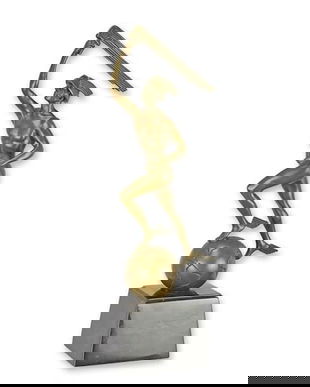 Mercur-statueta Art Deco din bronz pe un soclu din marmura