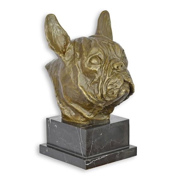 Buldog francez-bust din bronz cu un soclu din marmura
