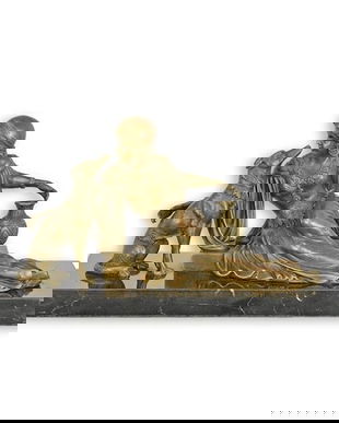 Doamna cu caine-statueta din bronz cu un soclu din marmura