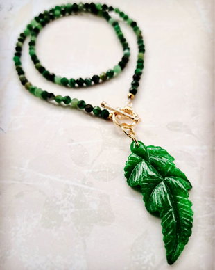 Colier CHOKER smarald african & frunza jad verde