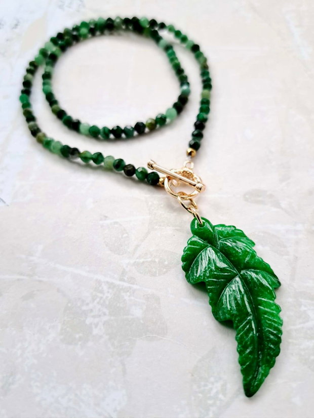 Colier CHOKER smarald african & frunza jad verde