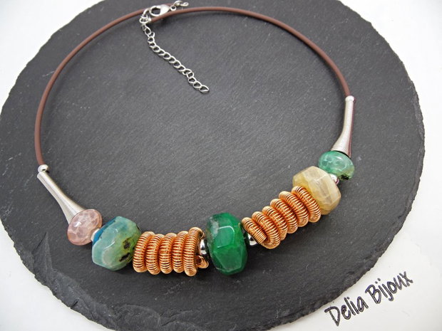 Colier Statement Handmade din Agate Multicolore (cod1345)